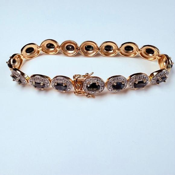 Ross Simons 9.6 CT Blue Sapphire & Diamond Sterling Silver 925 Tennis Bracelet - Picture 4 of 12